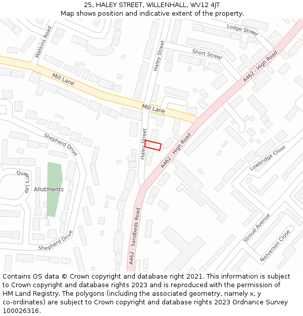 25, HALEY STREET, WILLENHALL, WV12 4JT: Location map and indicative extent of plot