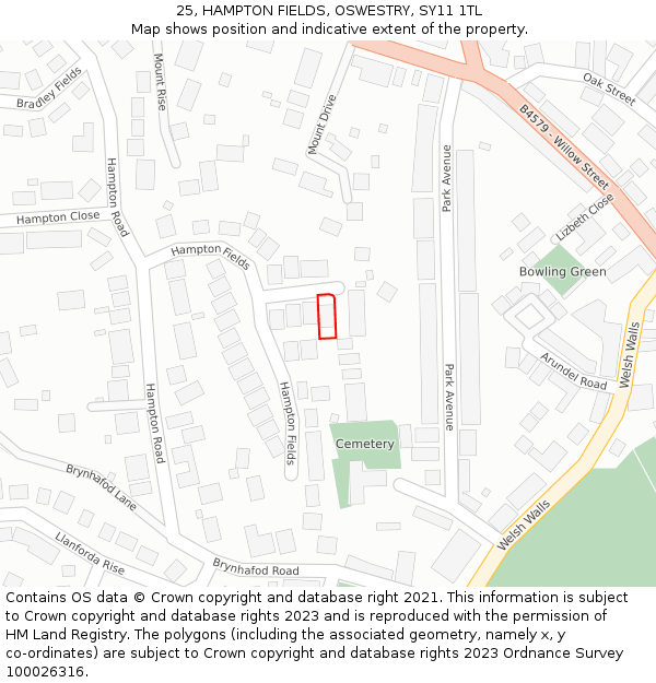 25, HAMPTON FIELDS, OSWESTRY, SY11 1TL: Location map and indicative extent of plot