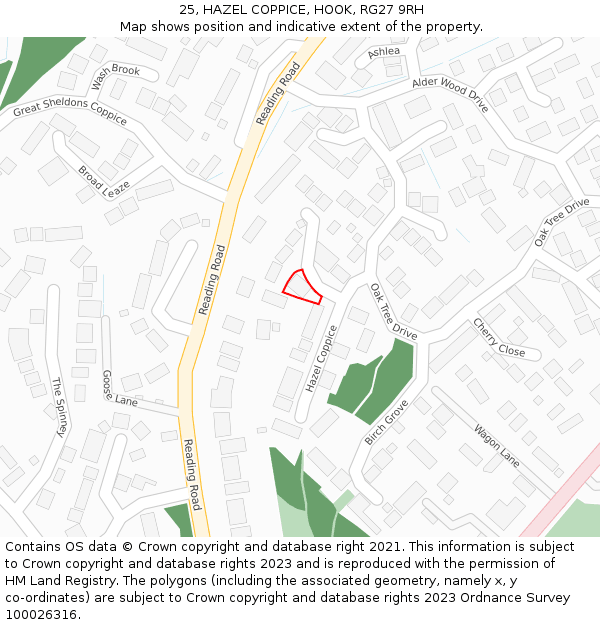 25, HAZEL COPPICE, HOOK, RG27 9RH: Location map and indicative extent of plot