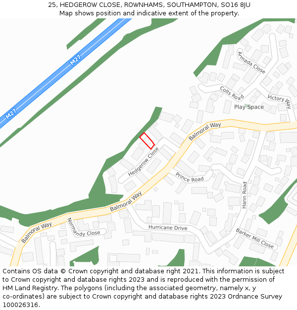 25, HEDGEROW CLOSE, ROWNHAMS, SOUTHAMPTON, SO16 8JU: Location map and indicative extent of plot