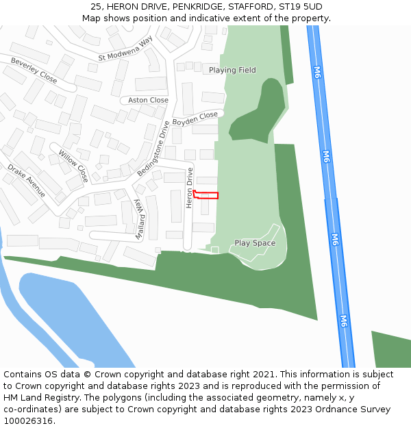 25, HERON DRIVE, PENKRIDGE, STAFFORD, ST19 5UD: Location map and indicative extent of plot