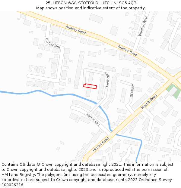 25, HERON WAY, STOTFOLD, HITCHIN, SG5 4QB: Location map and indicative extent of plot