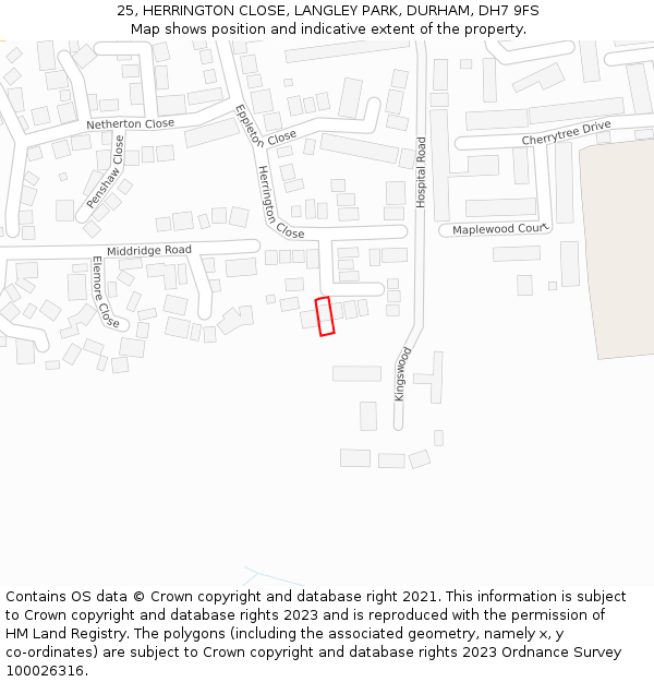 25, HERRINGTON CLOSE, LANGLEY PARK, DURHAM, DH7 9FS: Location map and indicative extent of plot