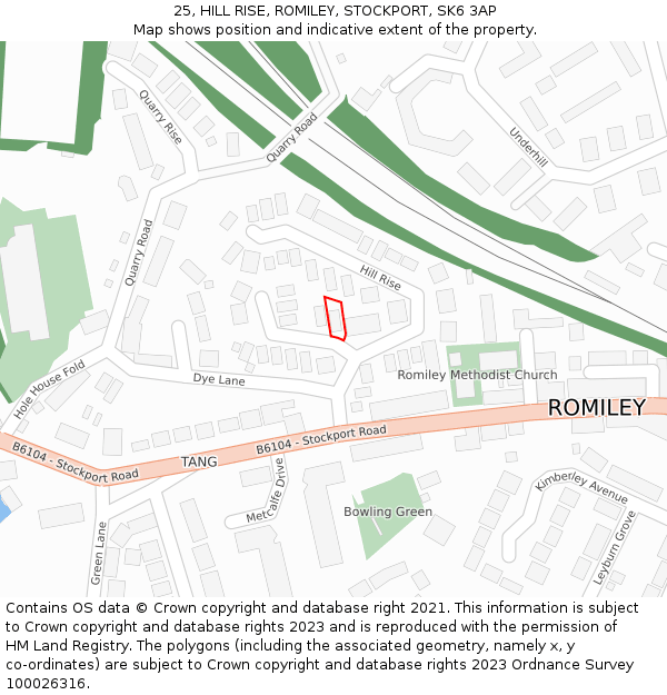 25, HILL RISE, ROMILEY, STOCKPORT, SK6 3AP: Location map and indicative extent of plot