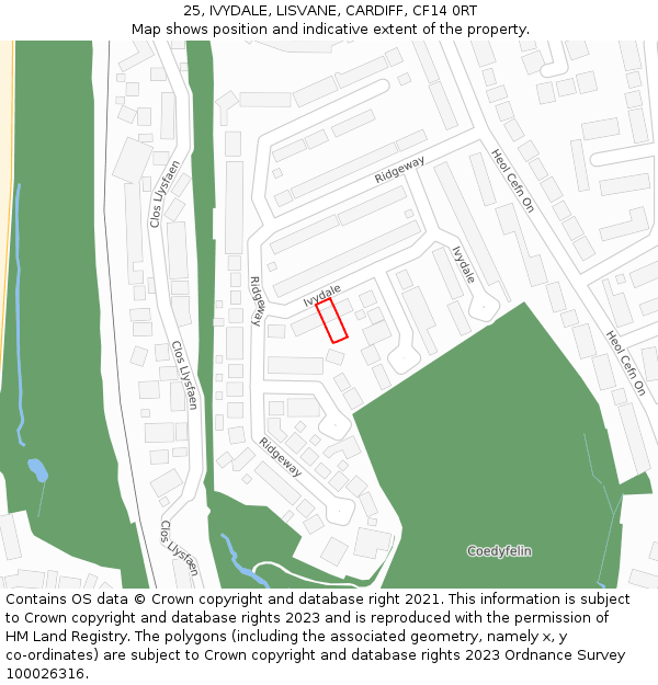 25, IVYDALE, LISVANE, CARDIFF, CF14 0RT: Location map and indicative extent of plot