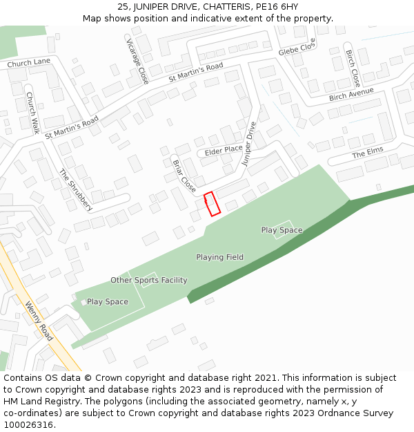 25, JUNIPER DRIVE, CHATTERIS, PE16 6HY: Location map and indicative extent of plot