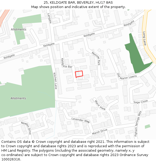 25, KELDGATE BAR, BEVERLEY, HU17 8AS: Location map and indicative extent of plot