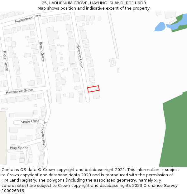 25, LABURNUM GROVE, HAYLING ISLAND, PO11 9DR: Location map and indicative extent of plot