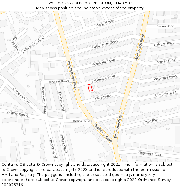 25, LABURNUM ROAD, PRENTON, CH43 5RP: Location map and indicative extent of plot