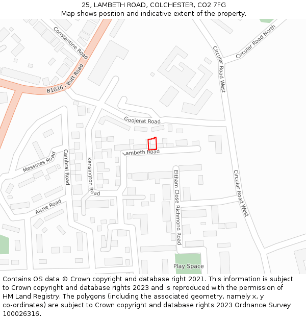 25, LAMBETH ROAD, COLCHESTER, CO2 7FG: Location map and indicative extent of plot