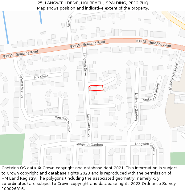 25, LANGWITH DRIVE, HOLBEACH, SPALDING, PE12 7HQ: Location map and indicative extent of plot