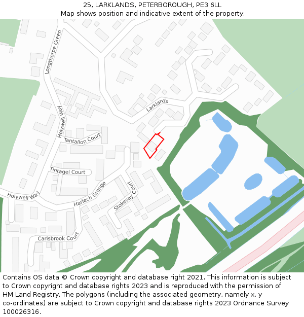 25, LARKLANDS, PETERBOROUGH, PE3 6LL: Location map and indicative extent of plot