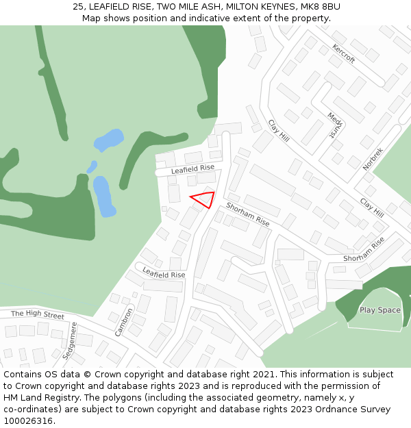 25, LEAFIELD RISE, TWO MILE ASH, MILTON KEYNES, MK8 8BU: Location map and indicative extent of plot