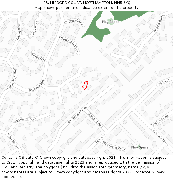 25, LIMOGES COURT, NORTHAMPTON, NN5 6YQ: Location map and indicative extent of plot