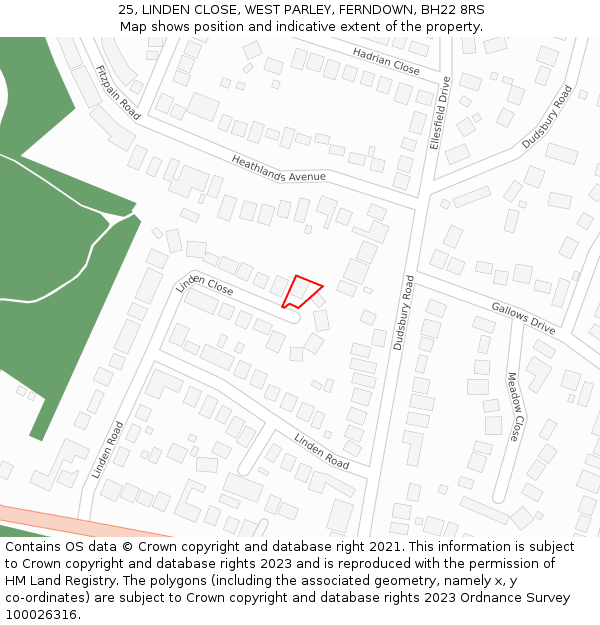 25, LINDEN CLOSE, WEST PARLEY, FERNDOWN, BH22 8RS: Location map and indicative extent of plot