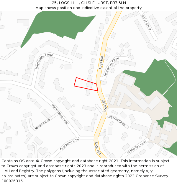 25, LOGS HILL, CHISLEHURST, BR7 5LN: Location map and indicative extent of plot