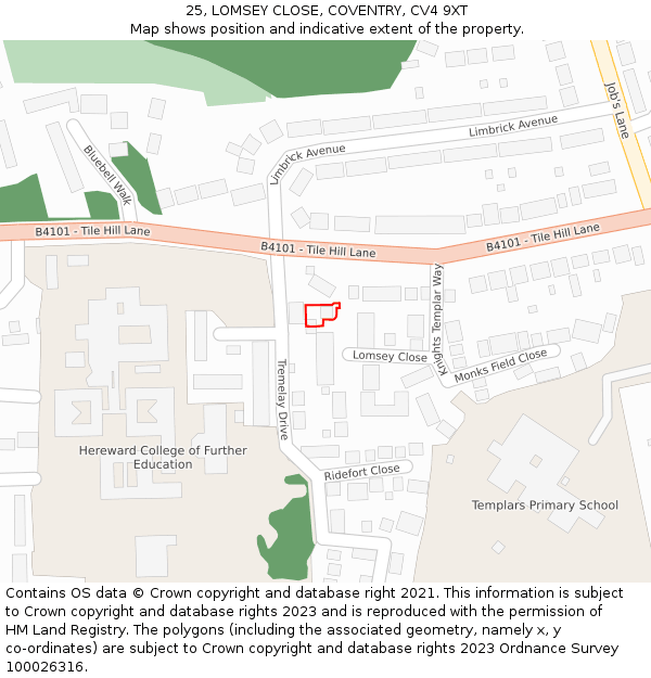 25, LOMSEY CLOSE, COVENTRY, CV4 9XT: Location map and indicative extent of plot