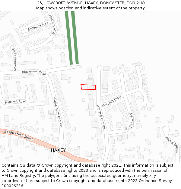 25, LOWCROFT AVENUE, HAXEY, DONCASTER, DN9 2HQ: Location map and indicative extent of plot