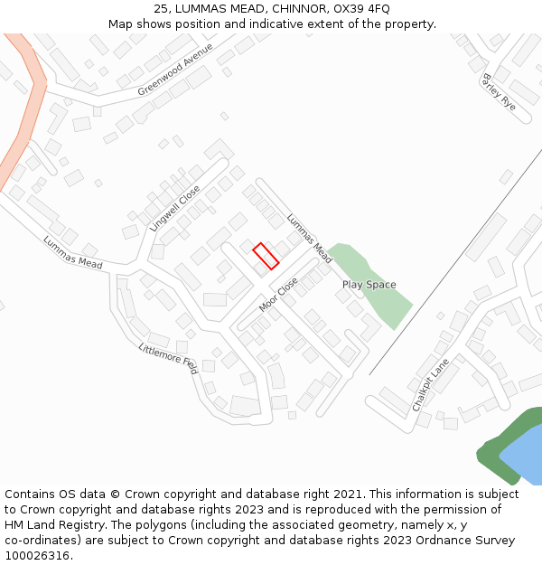 25, LUMMAS MEAD, CHINNOR, OX39 4FQ: Location map and indicative extent of plot