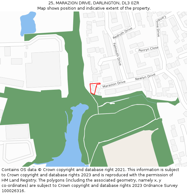 25, MARAZION DRIVE, DARLINGTON, DL3 0ZR: Location map and indicative extent of plot