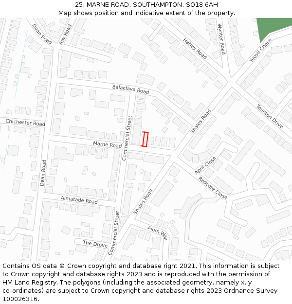 25, MARNE ROAD, SOUTHAMPTON, SO18 6AH: Location map and indicative extent of plot