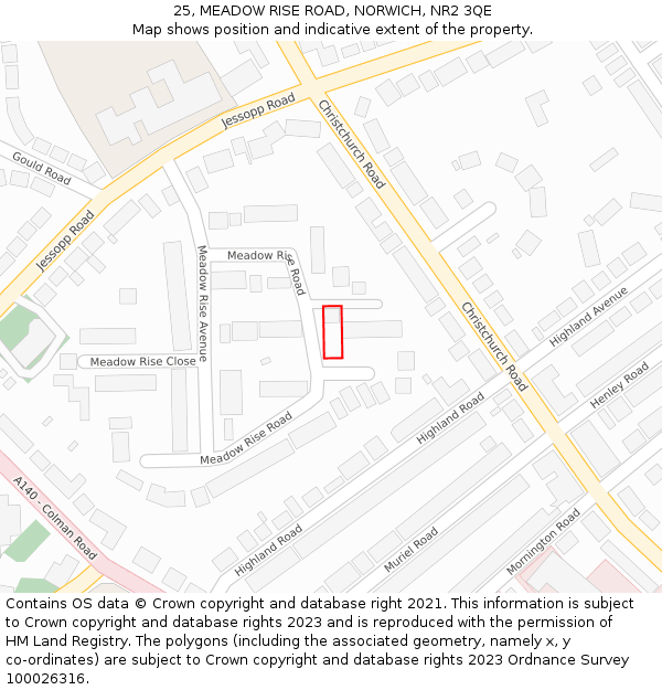 25, MEADOW RISE ROAD, NORWICH, NR2 3QE: Location map and indicative extent of plot