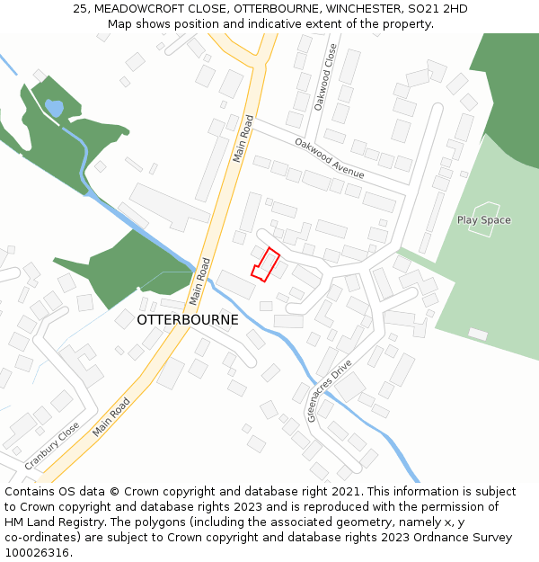 25, MEADOWCROFT CLOSE, OTTERBOURNE, WINCHESTER, SO21 2HD: Location map and indicative extent of plot