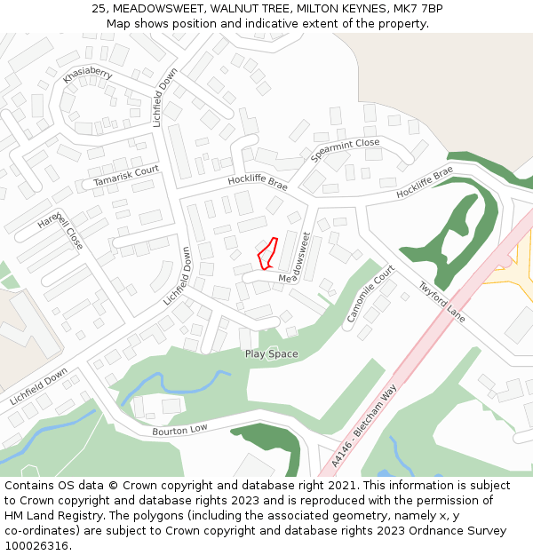 25, MEADOWSWEET, WALNUT TREE, MILTON KEYNES, MK7 7BP: Location map and indicative extent of plot