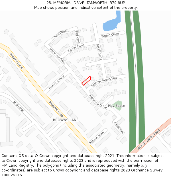 25, MEMORIAL DRIVE, TAMWORTH, B79 8UP: Location map and indicative extent of plot