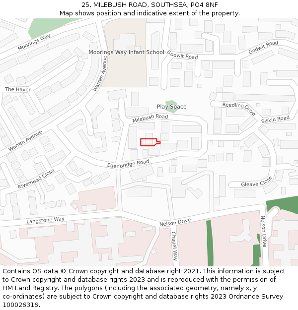 25, MILEBUSH ROAD, SOUTHSEA, PO4 8NF: Location map and indicative extent of plot