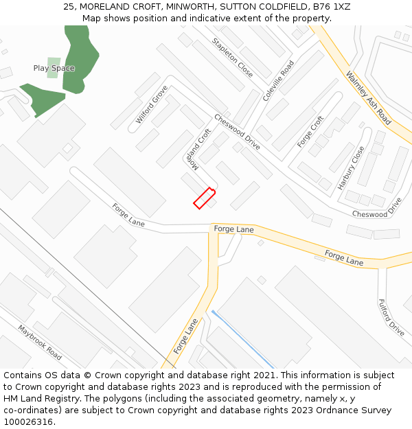 25, MORELAND CROFT, MINWORTH, SUTTON COLDFIELD, B76 1XZ: Location map and indicative extent of plot