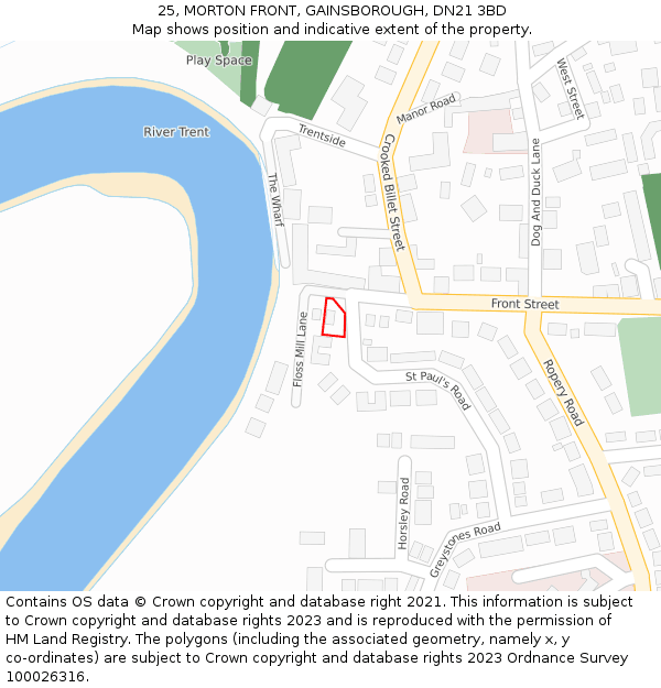 25, MORTON FRONT, GAINSBOROUGH, DN21 3BD: Location map and indicative extent of plot