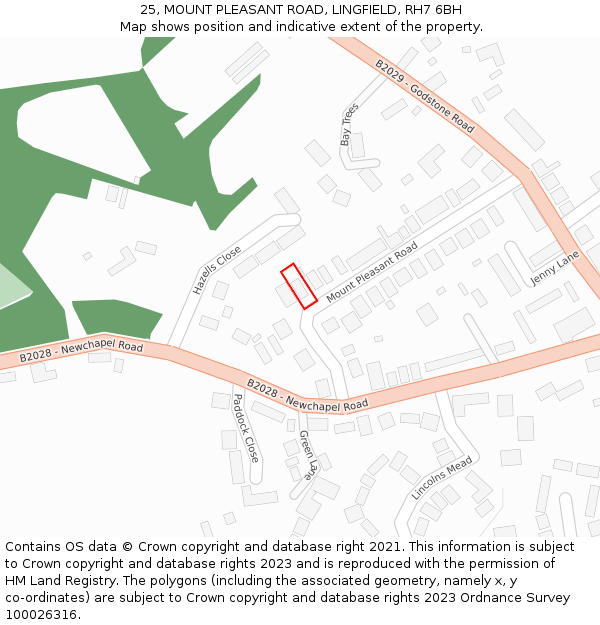 25, MOUNT PLEASANT ROAD, LINGFIELD, RH7 6BH: Location map and indicative extent of plot