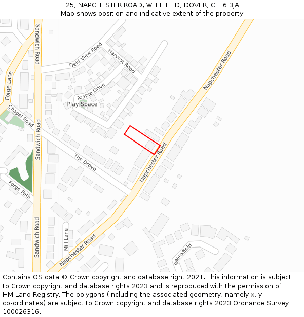 25, NAPCHESTER ROAD, WHITFIELD, DOVER, CT16 3JA: Location map and indicative extent of plot