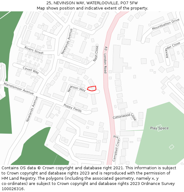 25, NEVINSON WAY, WATERLOOVILLE, PO7 5FW: Location map and indicative extent of plot