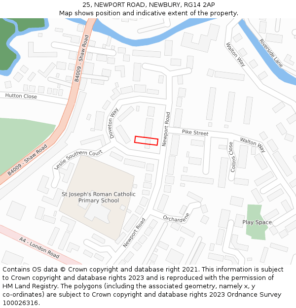 25, NEWPORT ROAD, NEWBURY, RG14 2AP: Location map and indicative extent of plot