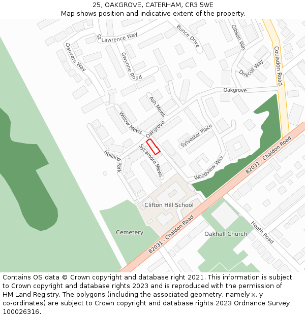 25, OAKGROVE, CATERHAM, CR3 5WE: Location map and indicative extent of plot