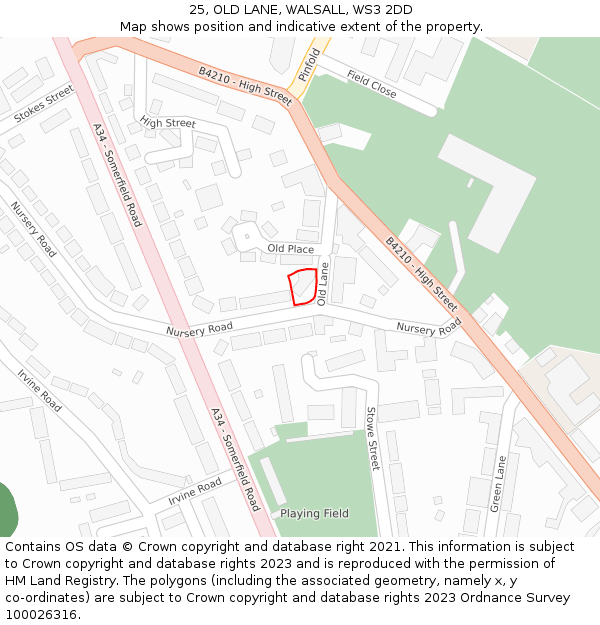 25, OLD LANE, WALSALL, WS3 2DD: Location map and indicative extent of plot