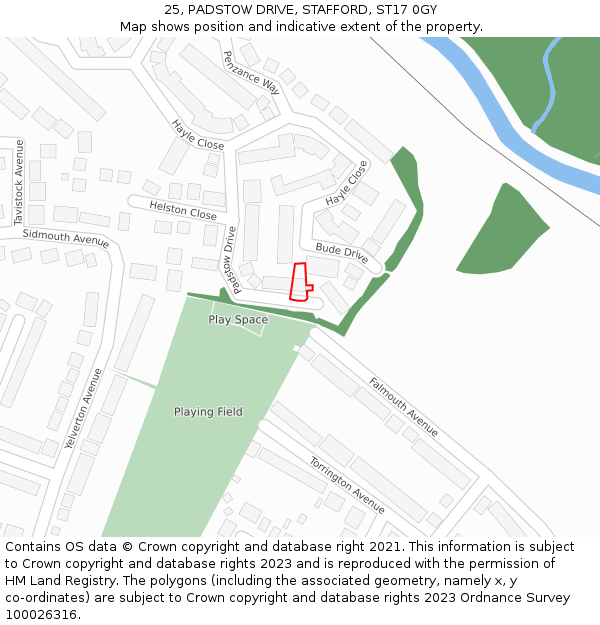 25, PADSTOW DRIVE, STAFFORD, ST17 0GY: Location map and indicative extent of plot