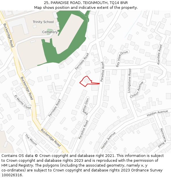 25, PARADISE ROAD, TEIGNMOUTH, TQ14 8NR: Location map and indicative extent of plot