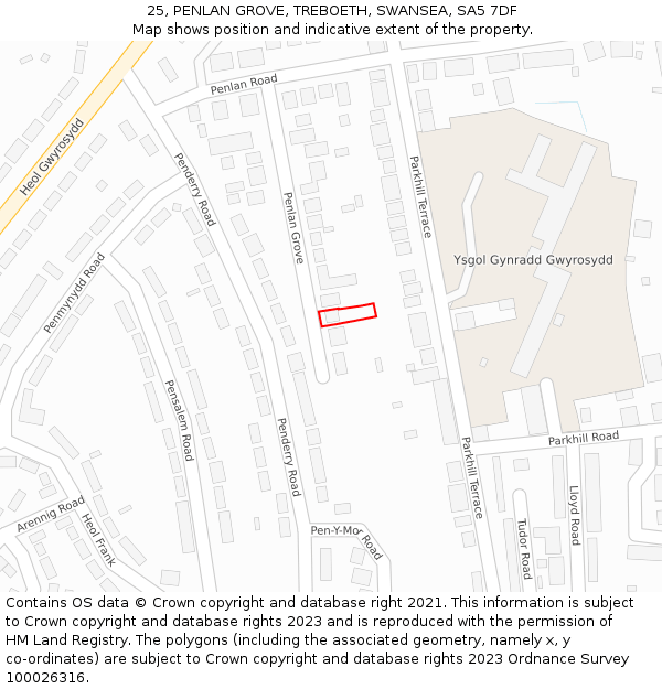 25, PENLAN GROVE, TREBOETH, SWANSEA, SA5 7DF: Location map and indicative extent of plot