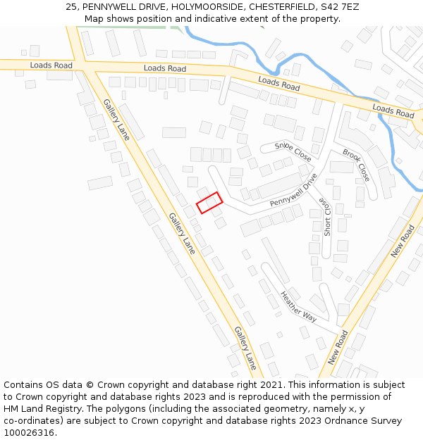 25, PENNYWELL DRIVE, HOLYMOORSIDE, CHESTERFIELD, S42 7EZ: Location map and indicative extent of plot