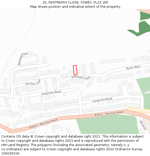 25, PENTREATH CLOSE, FOWEY, PL23 1EP: Location map and indicative extent of plot