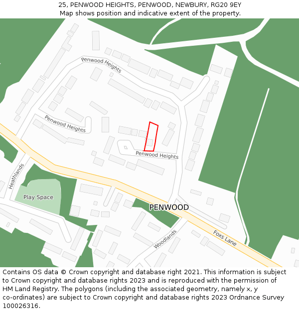 25, PENWOOD HEIGHTS, PENWOOD, NEWBURY, RG20 9EY: Location map and indicative extent of plot