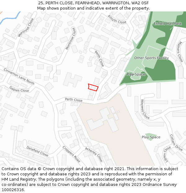 25, PERTH CLOSE, FEARNHEAD, WARRINGTON, WA2 0SF: Location map and indicative extent of plot