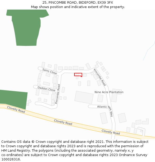 25, PINCOMBE ROAD, BIDEFORD, EX39 3FX: Location map and indicative extent of plot