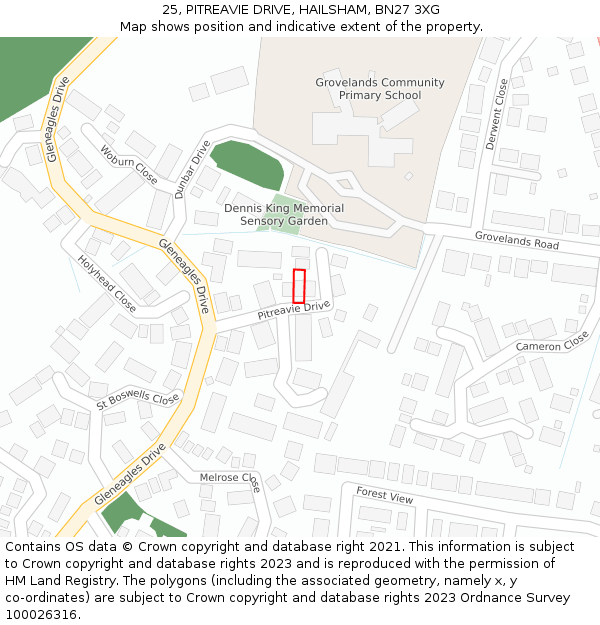 25, PITREAVIE DRIVE, HAILSHAM, BN27 3XG: Location map and indicative extent of plot