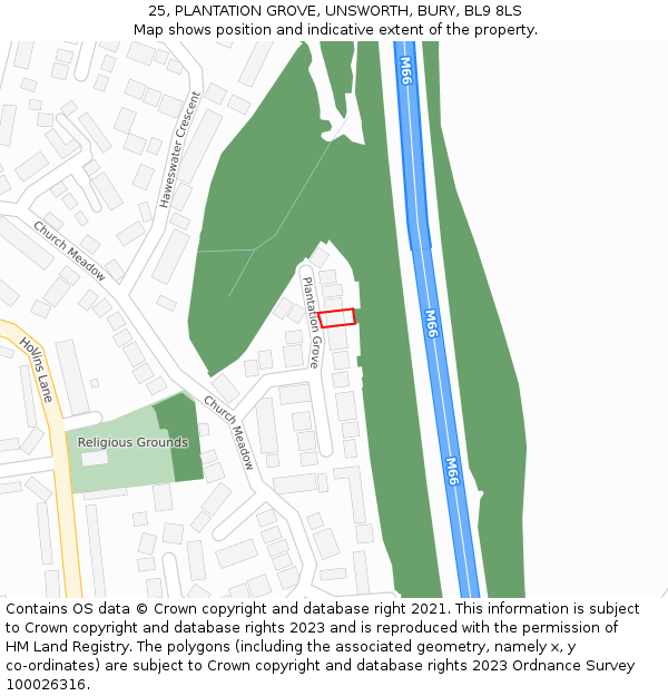 25, PLANTATION GROVE, UNSWORTH, BURY, BL9 8LS: Location map and indicative extent of plot