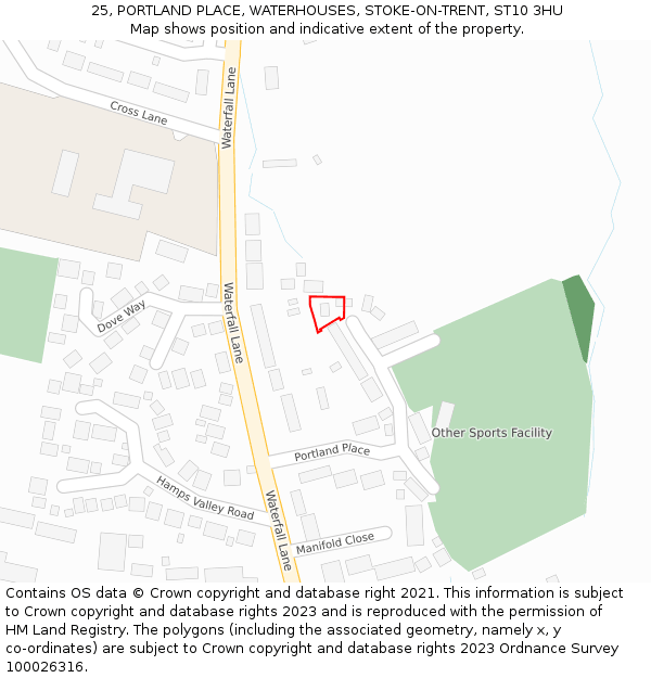 25, PORTLAND PLACE, WATERHOUSES, STOKE-ON-TRENT, ST10 3HU: Location map and indicative extent of plot