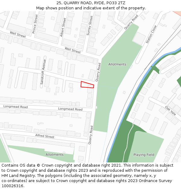 25, QUARRY ROAD, RYDE, PO33 2TZ: Location map and indicative extent of plot